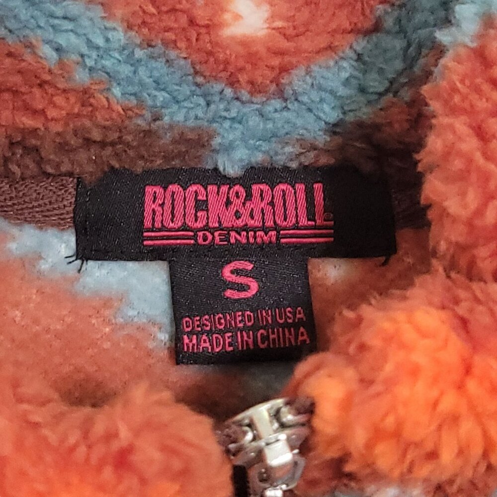 Rock & Roll Denim Burnt OrangeTeal Printed Sherpa Pullover Kids S Zip Aztec - Picture 2 of 14